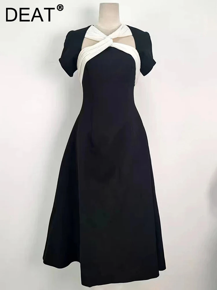 DEAT Women's Dress V-neck Short Sleeve Cross Contrast Color Summer 2024 Zipper High Waist Party Female Fashion Dresses 13DB4588
DEAT Women's Dress V-neck Short Sleeve Cross Contrast Color Summer 2024 Zipper High Waist Party Female Fashion Dresses 13DB4588