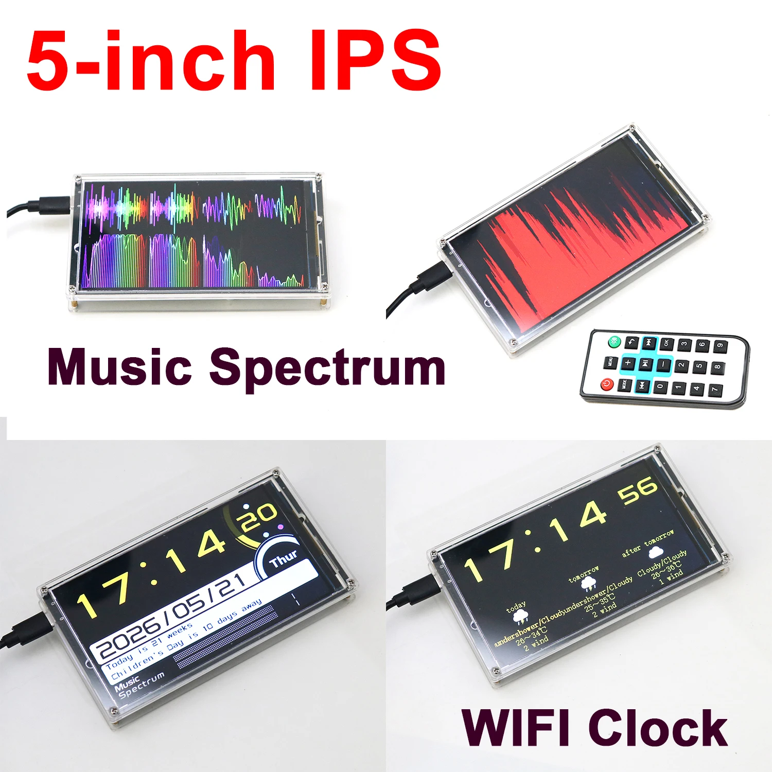 5‑inch IPS Voice Control Music Spectrum WIFI CLOCK Rhythm Analyzer Light Display Audio Level Indicator VU Meter Atmosphere Lamp
5‑inch IPS Voice Control Music Spectrum WIFI CLOCK Rhythm Analyzer Light Display Audio Level Indicator VU Meter Atmosphere Lamp