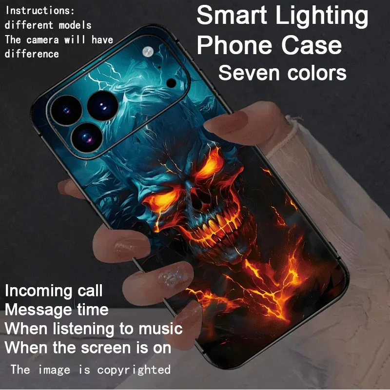 Thunder Flame Skull Luminous Phone Case For iPhone 17 Pro Max 16 15 14 Plus 13 12 11 Sound Activated Glowing LED Phone COver
Thunder Flame Skull Luminous Phone Case For iPhone 17 Pro Max 16 15 14 Plus 13 12 11 Sound Activated Glowing LED Phone COver