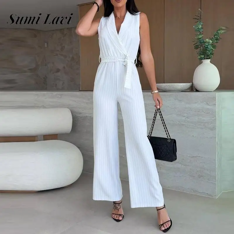 Women Fashion Hight Waist Lace-up Solid Long Romper Casual Commuting Loose Playsuit Elegant V-neck Sleeveless Straight Jumpsuit
Women Fashion Hight Waist Lace-up Solid Long Romper Casual Commuting Loose Playsuit Elegant V-neck Sleeveless Straight Jumpsuit