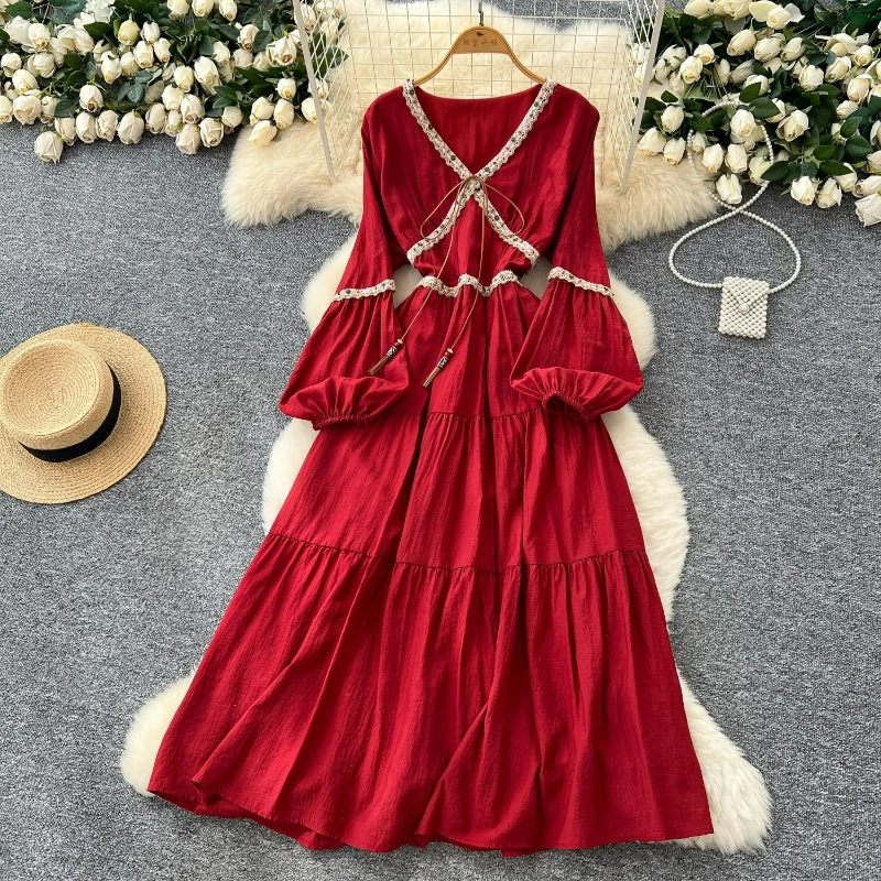 Puff Sleeve Dress Women V Neck Lace Up Patchwork Vintage Dresses Skinny Bohemian A Line Elegant Solid Vestidos Tight Waist
Puff Sleeve Dress Women V Neck Lace Up Patchwork Vintage Dresses Skinny Bohemian A Line Elegant Solid Vestidos Tight Waist