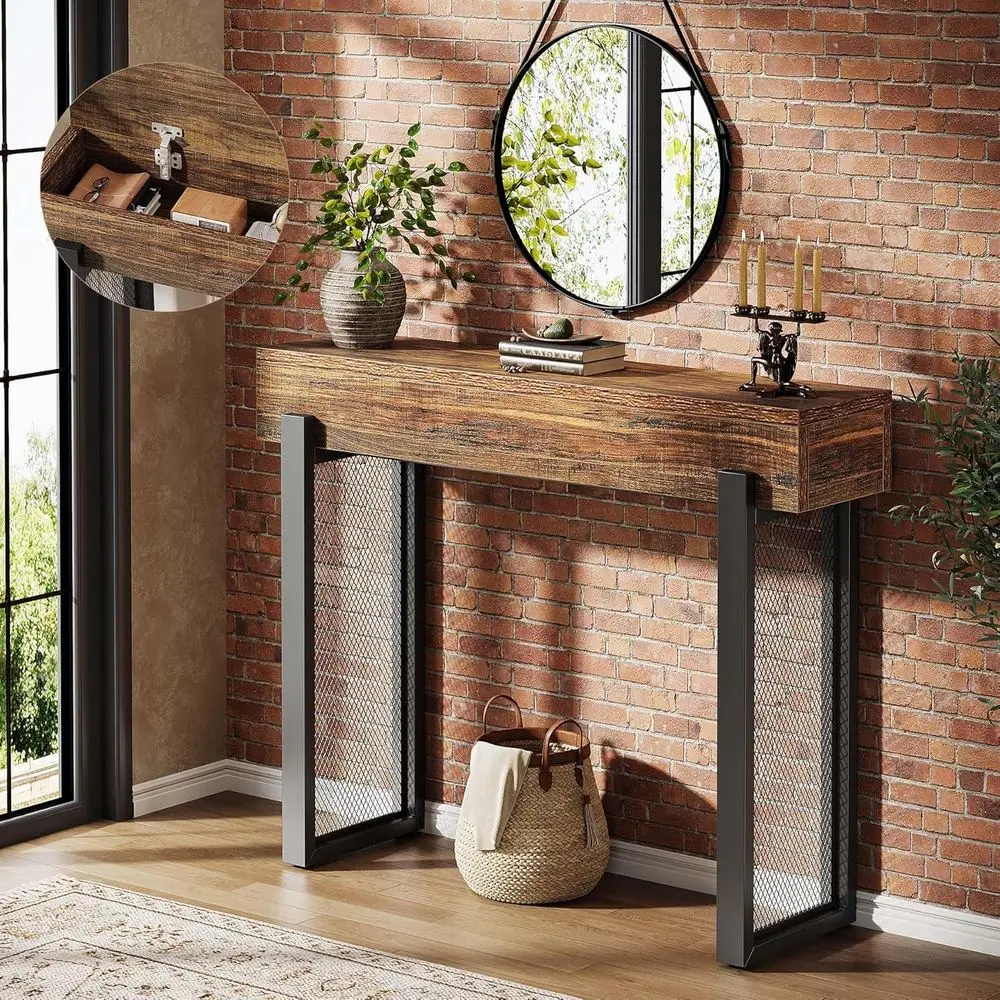 41 Rustic Wooden Entryway Table with Storage, Industrial Style Sofa Table, Metal Mesh Legs, Suitable for Hallway, Entryway, Livi
41 Rustic Wooden Entryway Table with Storage, Industrial Style Sofa Table, Metal Mesh Legs, Suitable for Hallway, Entryway, Livi