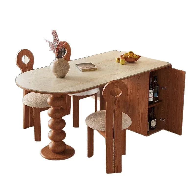 French retro travertine rock slab dining table oval foldable dining table
French retro travertine rock slab dining table oval foldable dining table