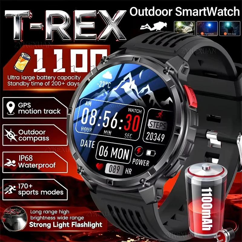T-REX 3 Military Smartwatch Men 1100mAh Ultra Durable Battery SmartWatch 10ATM Waterproof HD Call 170+ Sport Mode LED Flashlight
T-REX 3 Military Smartwatch Men 1100mAh Ultra Durable Battery SmartWatch 10ATM Waterproof HD Call 170+ Sport Mode LED Flashlight
