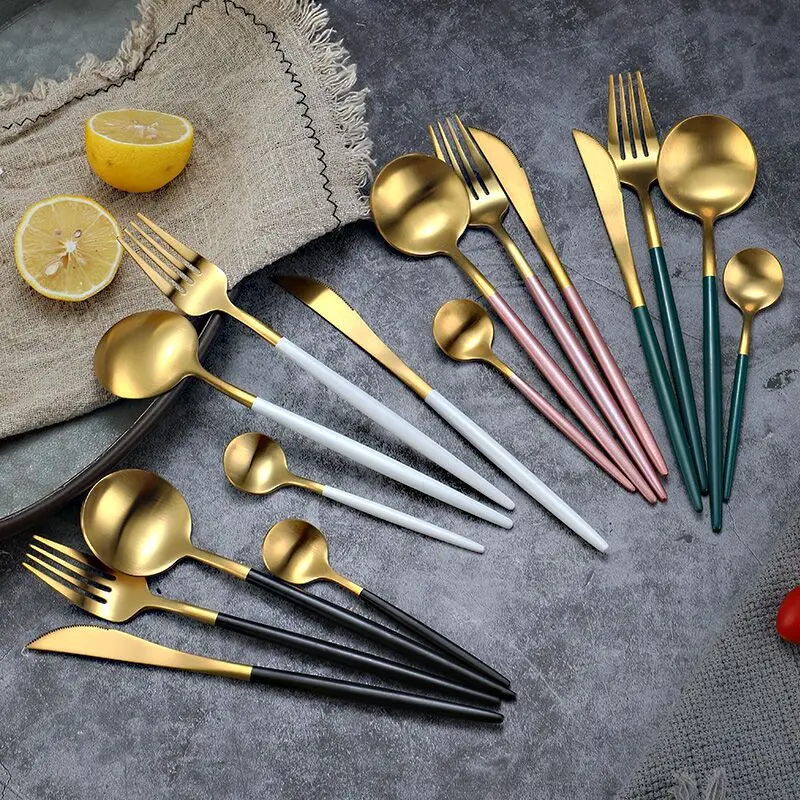 Stainless steel knife, fork and spoon four-piece hotel western food steak knife and fork creativity food picks
Stainless steel knife, fork and spoon four-piece hotel western food steak knife and fork creativity food picks