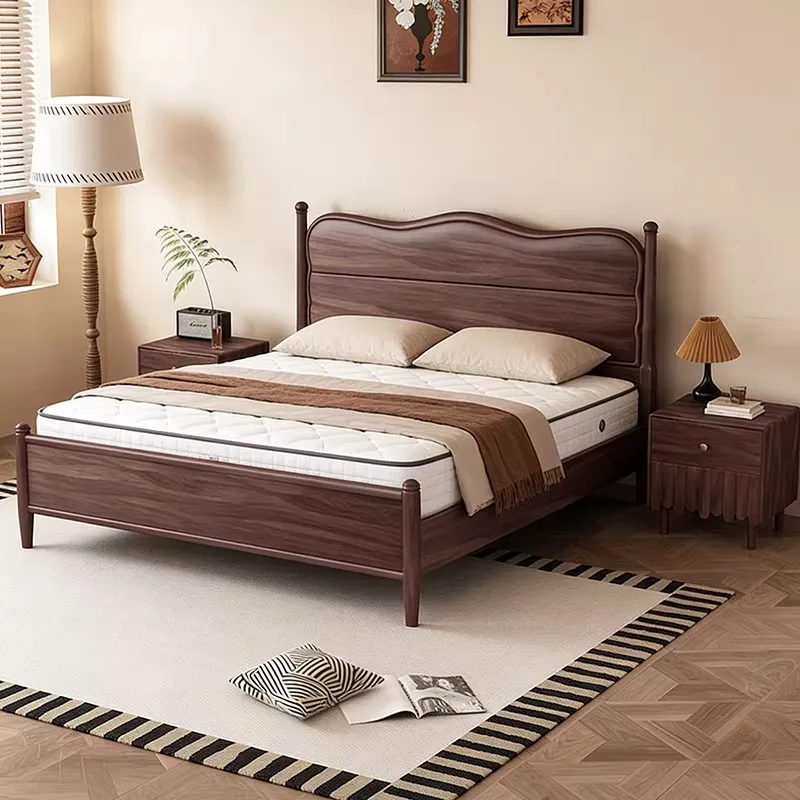 #Solid Wood Double Bed Walnut Finish Scalloped Headboard Mid-Century Modern French Provincial Bedroom Furniture King-size
#Solid Wood Double Bed Walnut Finish Scalloped Headboard Mid-Century Modern French Provincial Bedroom Furniture King-size