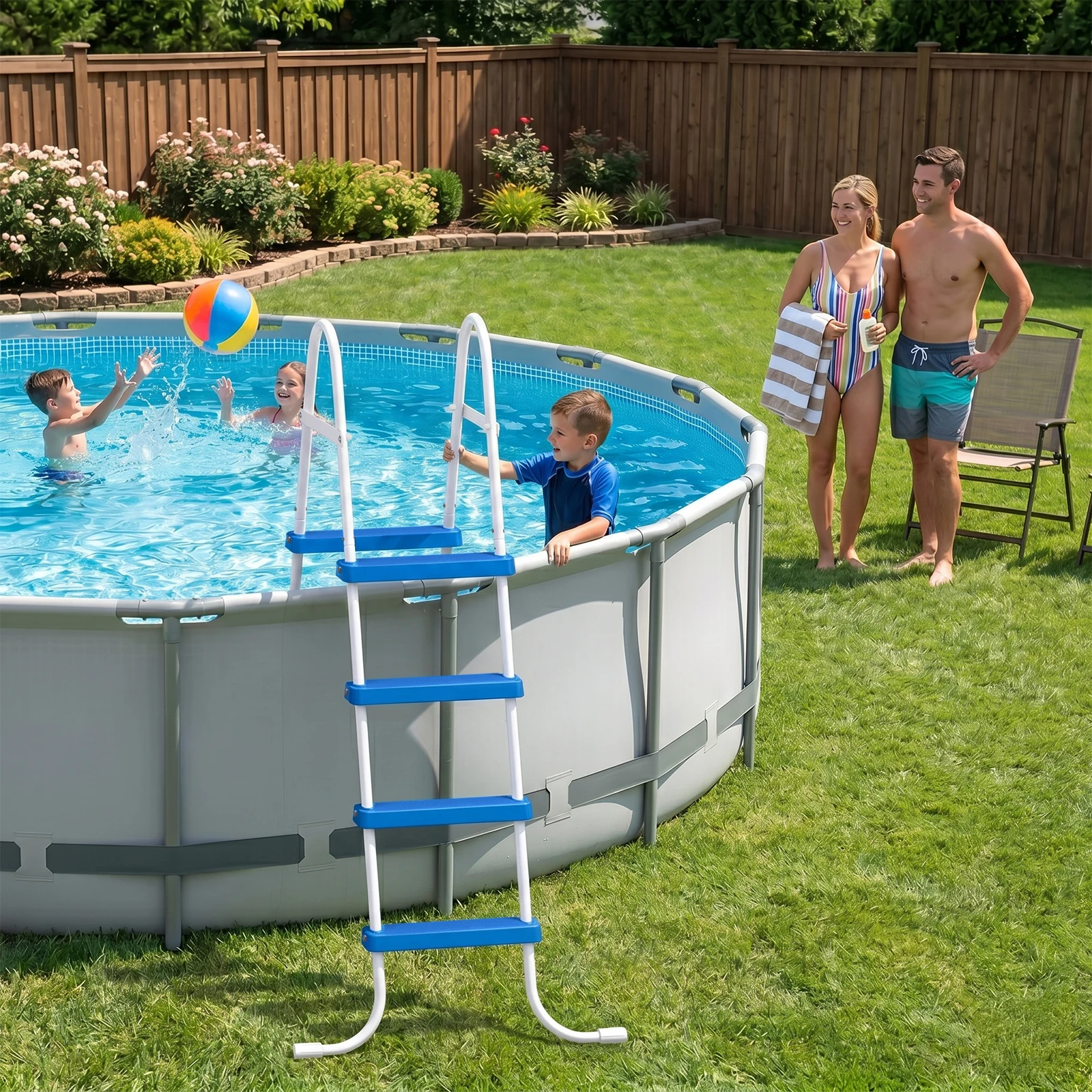 4-Step 52in Iron Pool Ladder (White Frame + Blue Steps)
4-Step 52in Iron Pool Ladder (White Frame + Blue Steps)