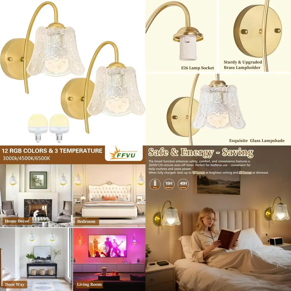 Battery-Powered Wall Sconce with 15-Color Flower Lampshade for Home Decor
Battery-Powered Wall Sconce with 15-Color Flower Lampshade for Home Decor