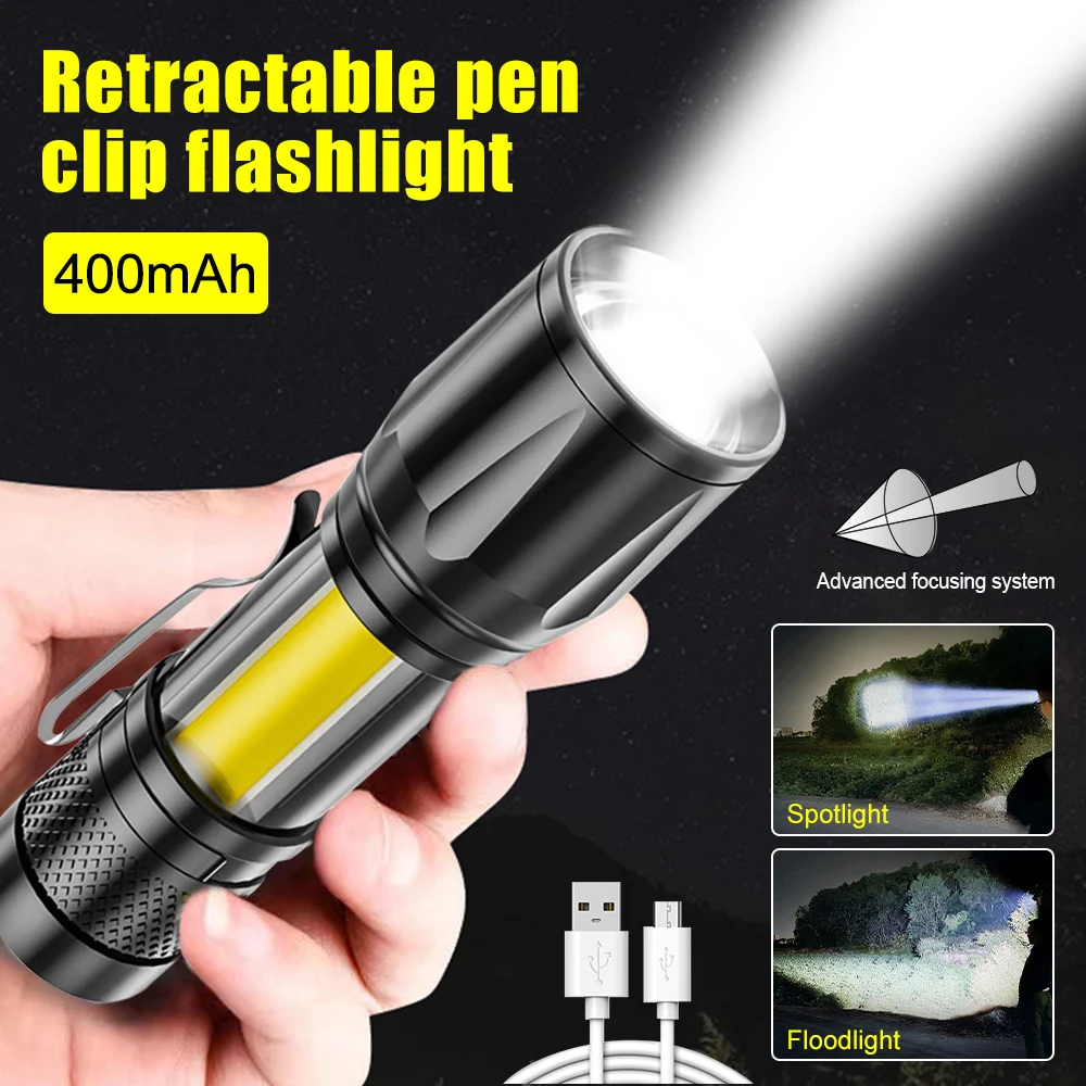 Mini Flashlight Telescopic Zoomable Pen Clip Flashlight Usb Rechargeable For Household Use
Mini Flashlight Telescopic Zoomable Pen Clip Flashlight Usb Rechargeable For Household Use