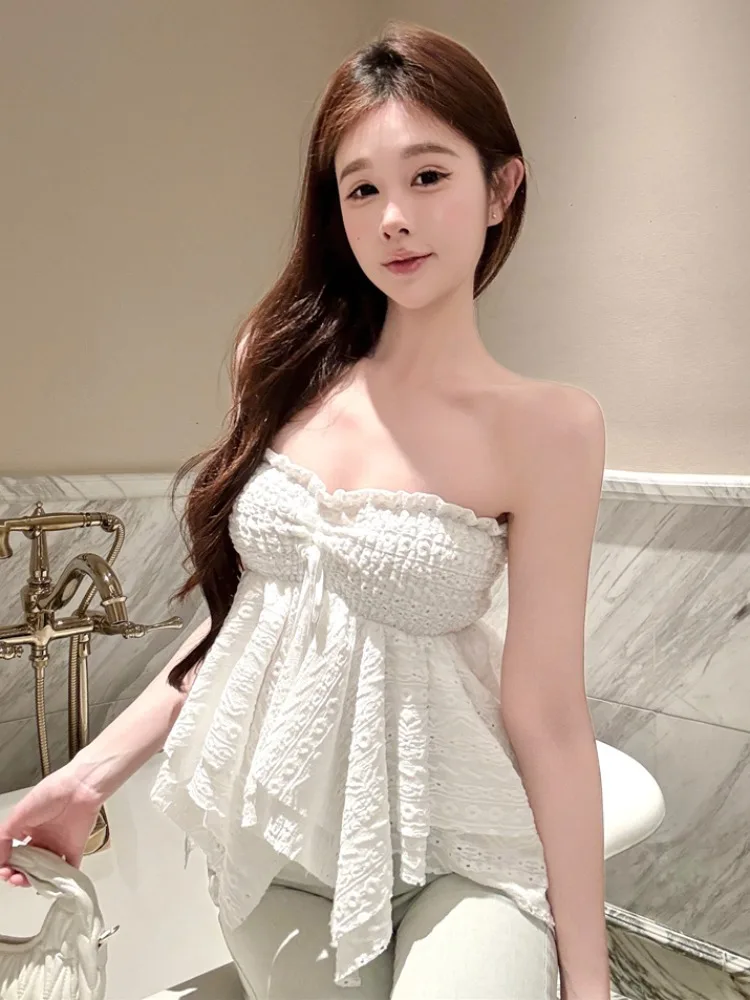 Sexy Spicy Shoulder Bared Rope Tied Crop Top Women Summer New Outwear Pure Desire Uneven Hem Vest Small Shirt Korean Style
Sexy Spicy Shoulder Bared Rope Tied Crop Top Women Summer New Outwear Pure Desire Uneven Hem Vest Small Shirt Korean Style