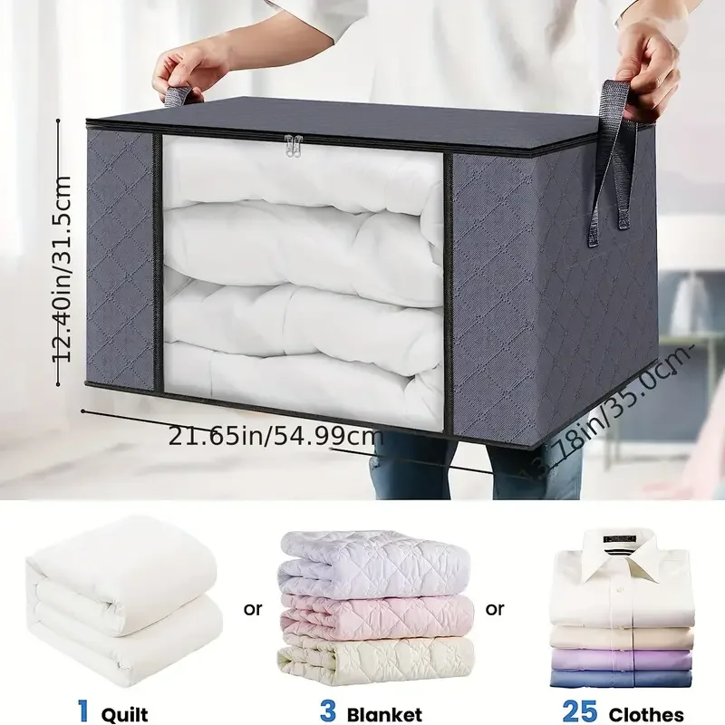 3pcs Large Capacity Foldable Fabric Storage Bins Clothes, Pillows, Quilts Perfect for Home, Bedroom, Dorm, Grey Woven Material
3pcs Large Capacity Foldable Fabric Storage Bins Clothes, Pillows, Quilts Perfect for Home, Bedroom, Dorm, Grey Woven Material