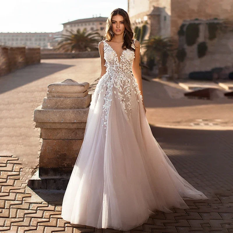 Beach Wedding Dress 2024 Backless 3D Flowers Sleeveless V-neck Boho A-Line Princess Bride Gowns Vestido De Novia
Beach Wedding Dress 2024 Backless 3D Flowers Sleeveless V-neck Boho A-Line Princess Bride Gowns Vestido De Novia