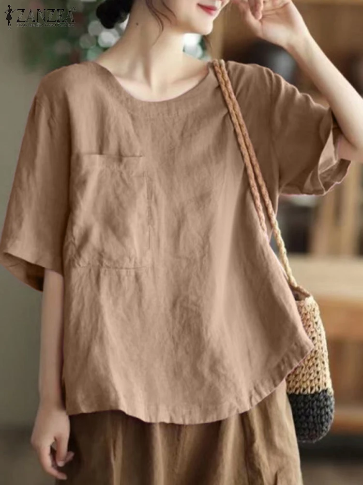 ZANZEA Summer Vintage Short Sleeve Cotton Blouse Women Fashion Solid Loose Shirt Casual O Neck Holiday Blusas Female Tunic Tops
ZANZEA Summer Vintage Short Sleeve Cotton Blouse Women Fashion Solid Loose Shirt Casual O Neck Holiday Blusas Female Tunic Tops