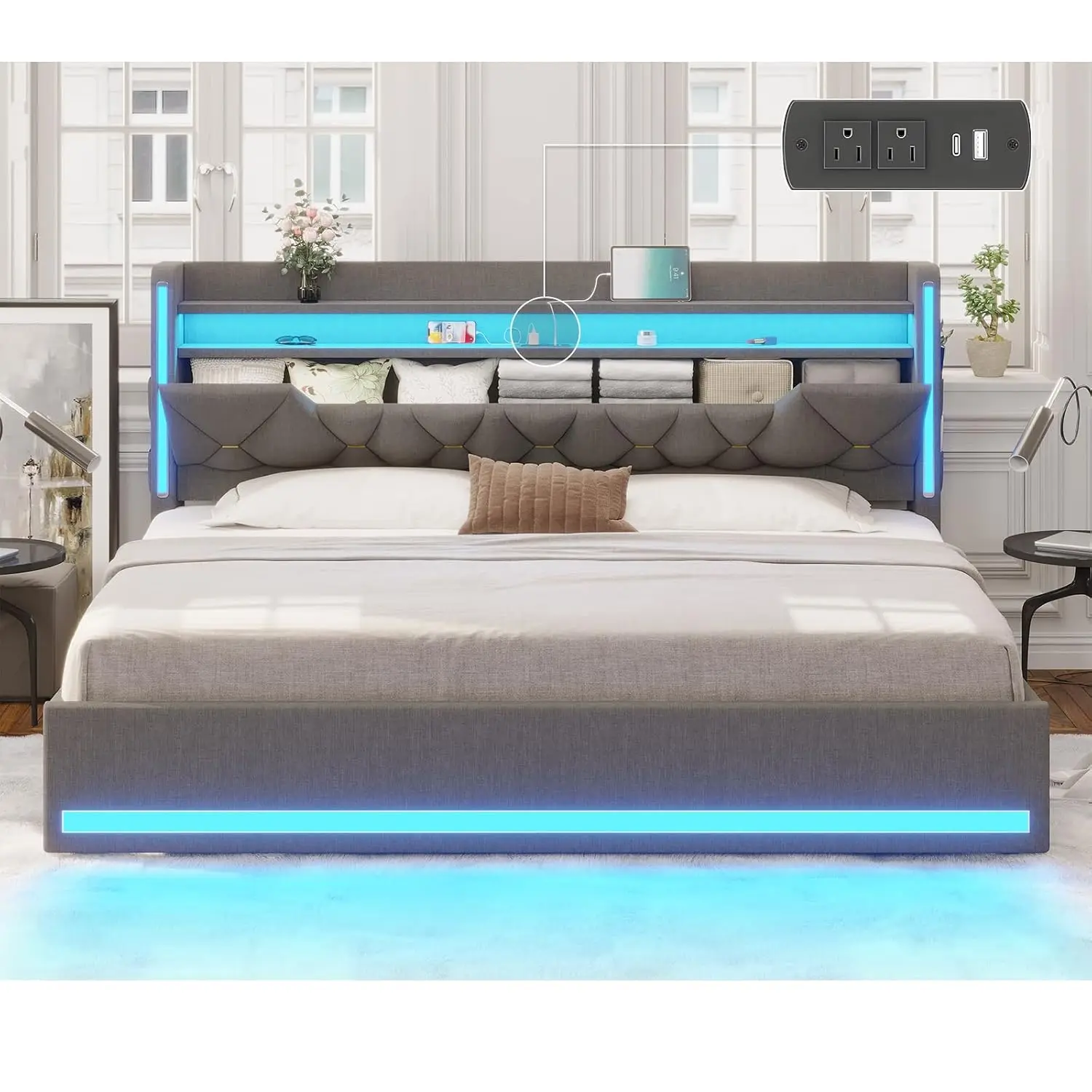 Кровать King-size с мягкой обивкой, LED-подсветкой, местом для хранения, изголовьем с USB-зарядкой, металлическим каркасом, бесшумная, без пружинного блока, серая, на заказ
Кровать King-size с мягкой обивкой, LED-подсветкой, местом для хранения, изголовьем с USB-зарядкой, металлическим каркасом, бесшумная, без пружинного блока, серая, на заказ