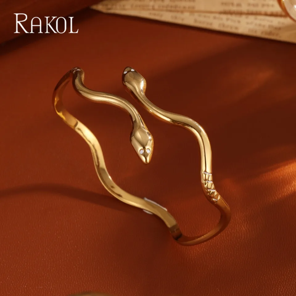 RAKOL Minimalist Snake Design Stainless Steel Open Charm Bracelet Bangle Women Gold Color Wrist Animal Statement Jewelry
RAKOL Minimalist Snake Design Stainless Steel Open Charm Bracelet Bangle Women Gold Color Wrist Animal Statement Jewelry