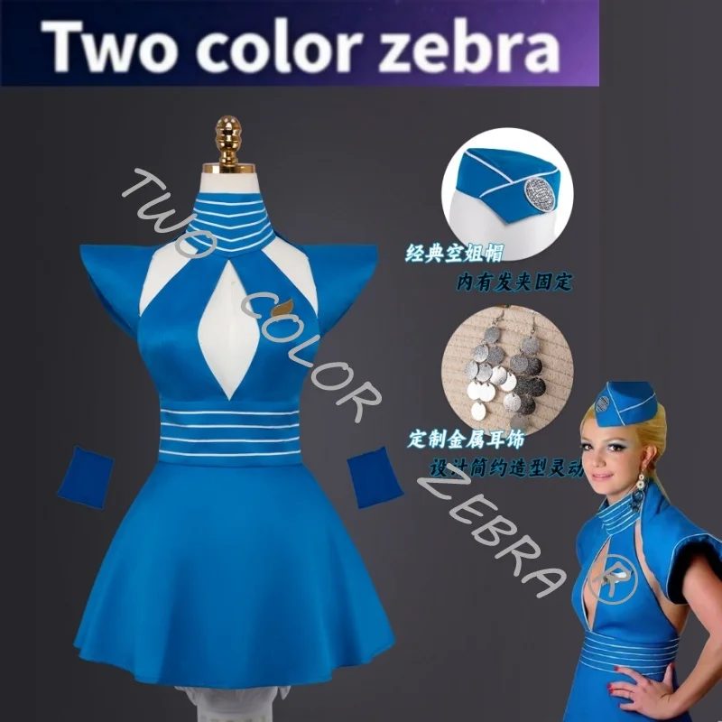 Movie Stewardess Britney Cosplay Costume Sexy Unifrom Blue Flight Attendant and Hat for Halloween Carnival Party Dress Up
Movie Stewardess Britney Cosplay Costume Sexy Unifrom Blue Flight Attendant and Hat for Halloween Carnival Party Dress Up
