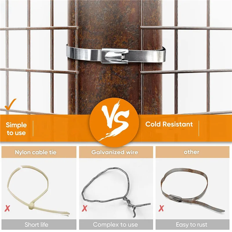 2025 Hot Style 500Pcs Chain Link Fence Ties,Multi-Purpose Self-Locking Stainless Steel Zip Ties For Outdoor Garden Farm Pet Cage
2025 Hot Style 500Pcs Chain Link Fence Ties,Multi-Purpose Self-Locking Stainless Steel Zip Ties For Outdoor Garden Farm Pet Cage