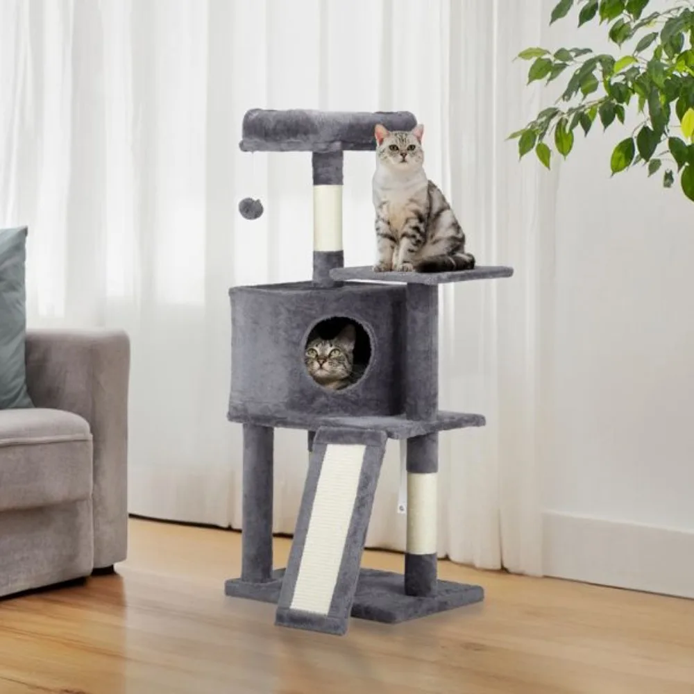 47 Inch Cat Tree, Cat House with Padded Platform Bed, Toy Ball, Scratch Board and Sisal Scratching Posts, Indoor Cats Tower
47 Inch Cat Tree, Cat House with Padded Platform Bed, Toy Ball, Scratch Board and Sisal Scratching Posts, Indoor Cats Tower