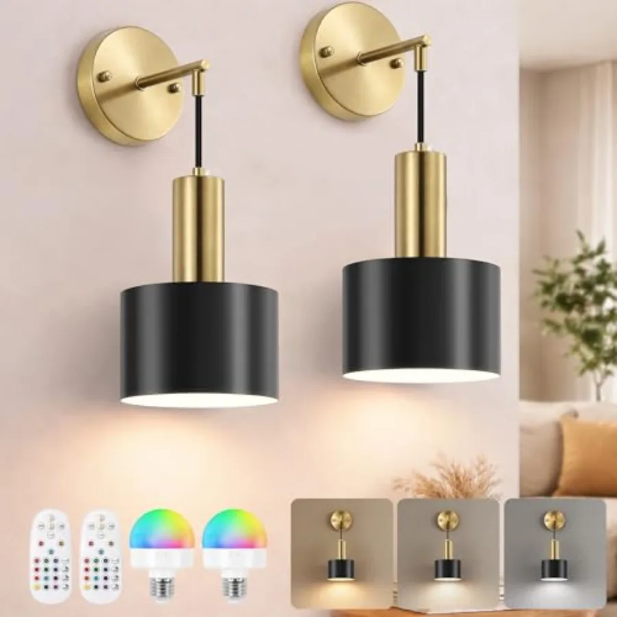 Battery Operated Wall Sconces Set of Two Black and Gold Wireless Rechargeable Wall Lights with Remote 15 Colors Dimmable LED Wa
Battery Operated Wall Sconces Set of Two Black and Gold Wireless Rechargeable Wall Lights with Remote 15 Colors Dimmable LED Wa