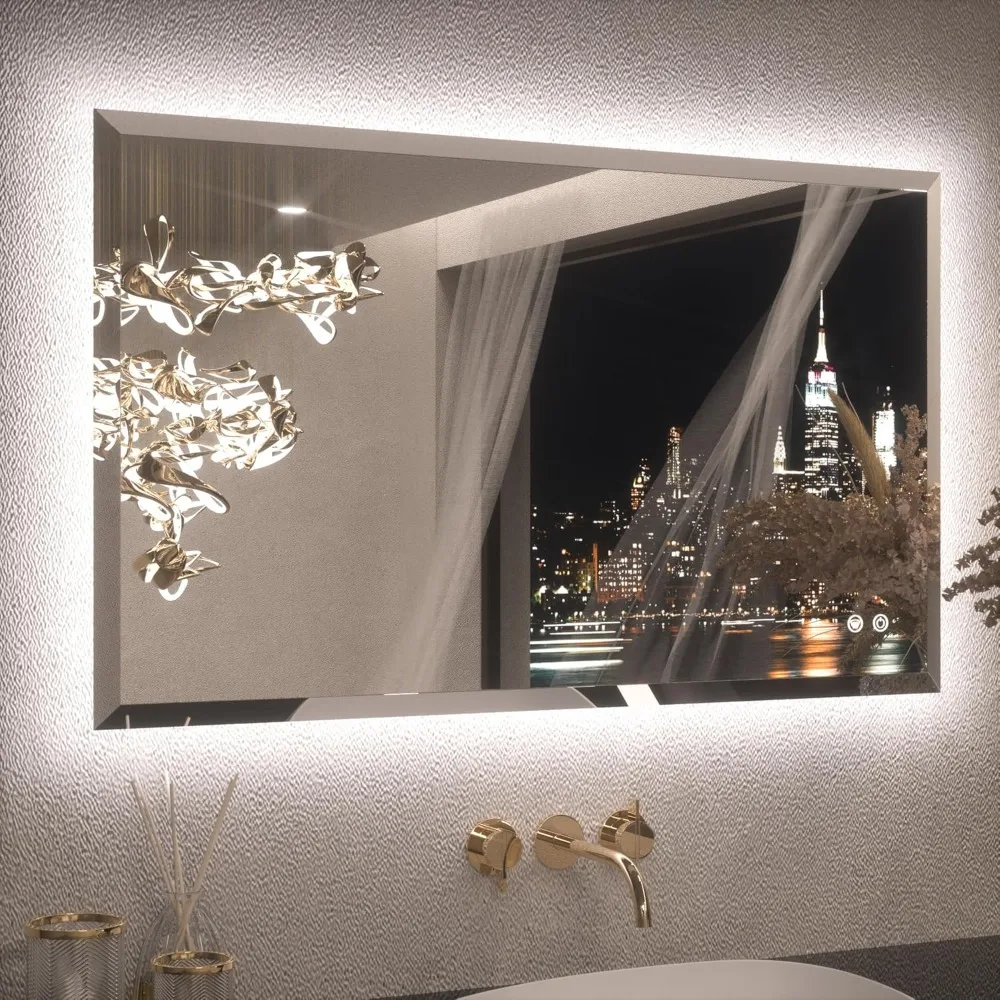 Keonjinn 40 x 24 Inch Backlit LED Mirror for Bathroom, Beveled Frameless Mirror with Backlight, Safe Tempered Glass, UL-Listed L
Keonjinn 40 x 24 Inch Backlit LED Mirror for Bathroom, Beveled Frameless Mirror with Backlight, Safe Tempered Glass, UL-Listed L