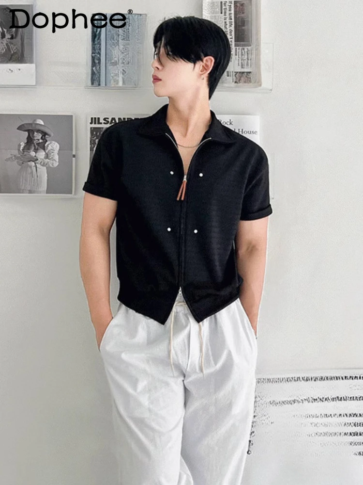 Fashion Short-sleeve Solid Color POLO Shirts Men's 2025 Summer New Loose Comfort Handsome Shirt Trend Niche Lapel Zipper T-shirt
Fashion Short-sleeve Solid Color POLO Shirts Men's 2025 Summer New Loose Comfort Handsome Shirt Trend Niche Lapel Zipper T-shirt