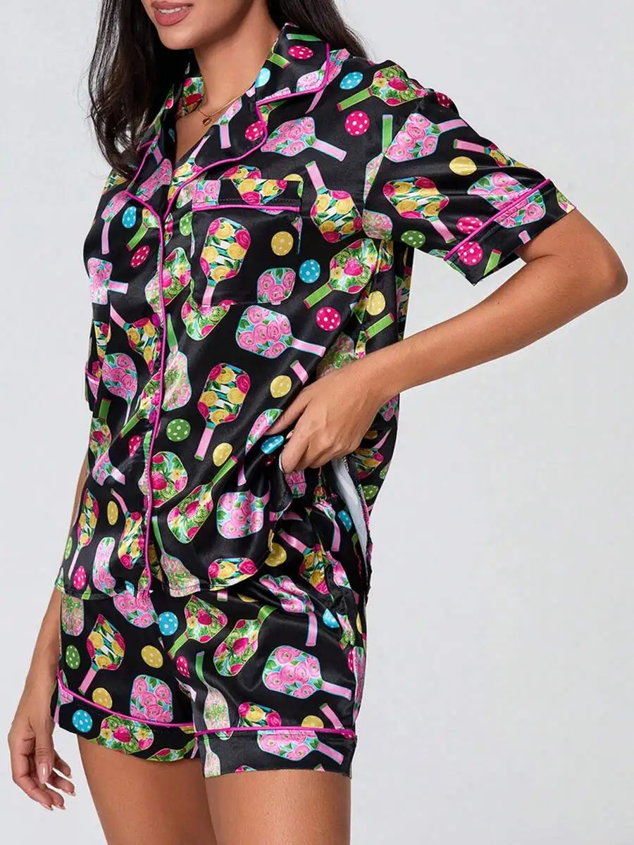 Womens 2 Piece Pajamas Set Short Sleeve Cartoon Print Button Up Shirt And Shorts Loungewear
Womens 2 Piece Pajamas Set Short Sleeve Cartoon Print Button Up Shirt And Shorts Loungewear