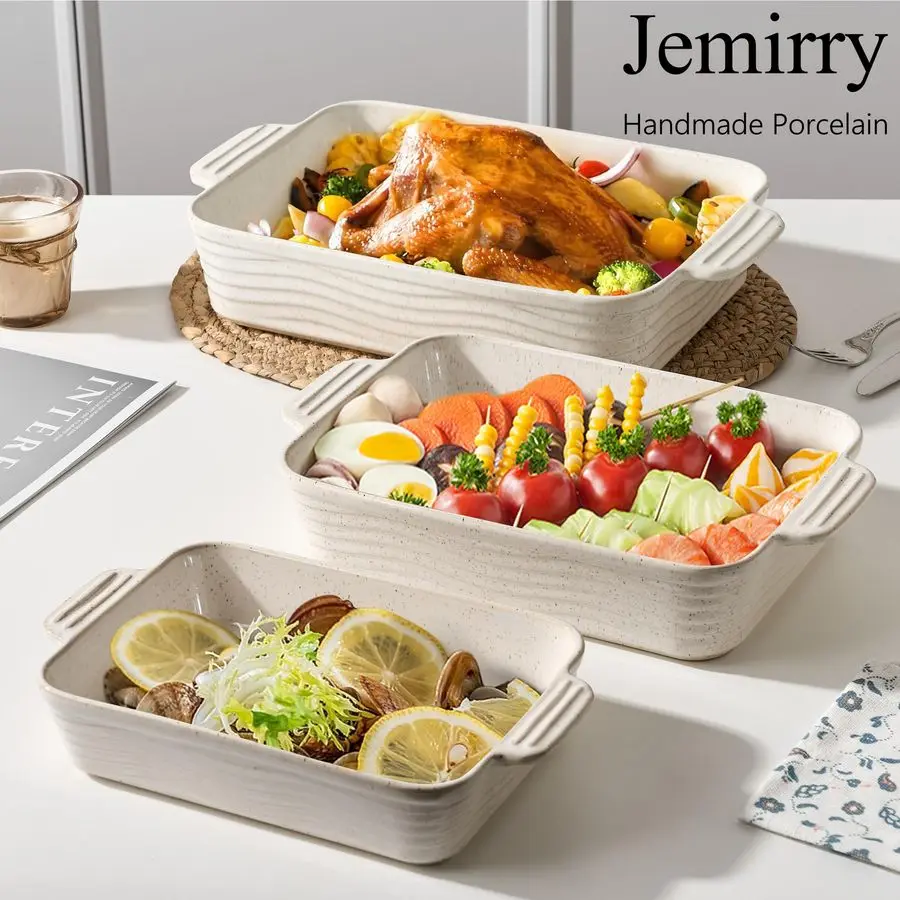 Ceramic Baking Dish Set of 3, Casserole Dishes for Oven, Square Porcelain Bakeware Set with Handles, Lasagna Baking Pan for Cook
Ceramic Baking Dish Set of 3, Casserole Dishes for Oven, Square Porcelain Bakeware Set with Handles, Lasagna Baking Pan for Cook