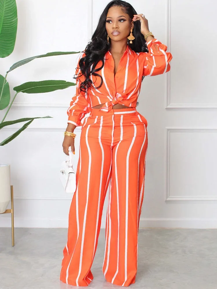 Elegant Work to Wear Two Piece Set for Women Matching Sets Striped Print Shirt Top and Wide Leg Pants Office Lady Casual Outfits
Elegant Work to Wear Two Piece Set for Women Matching Sets Striped Print Shirt Top and Wide Leg Pants Office Lady Casual Outfits