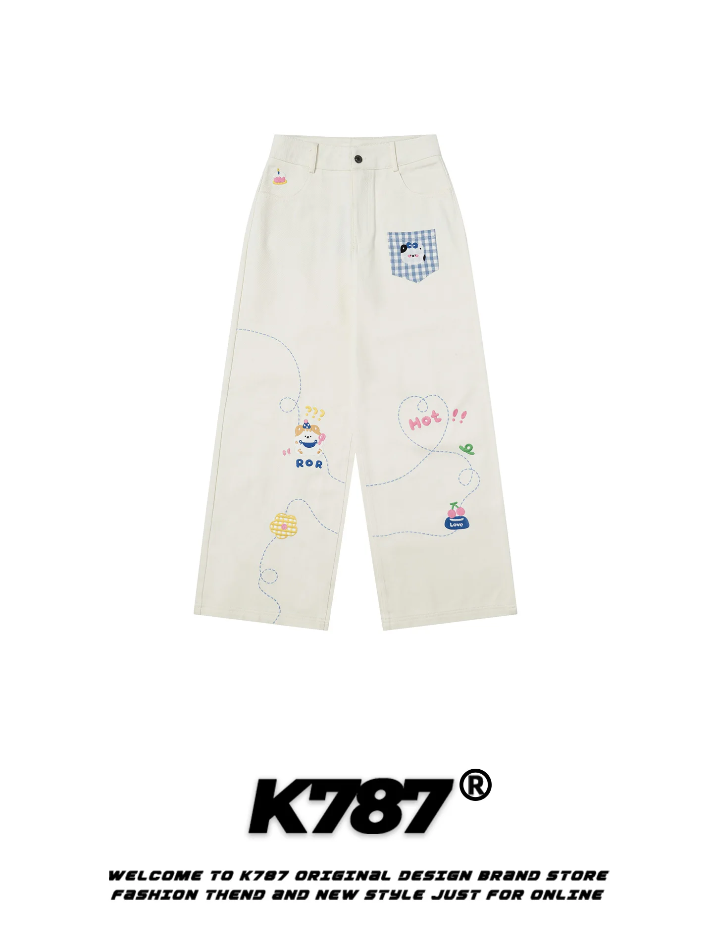 K787 American Casual Cartoon Embroidery Loose Long Pants High Waist Slim Straight Leg Men's Women's Daily Wear Comfortable Co...
K787 American Casual Cartoon Embroidery Loose Long Pants High Waist Slim Straight Leg Men's Women's Daily Wear Comfortable Co...