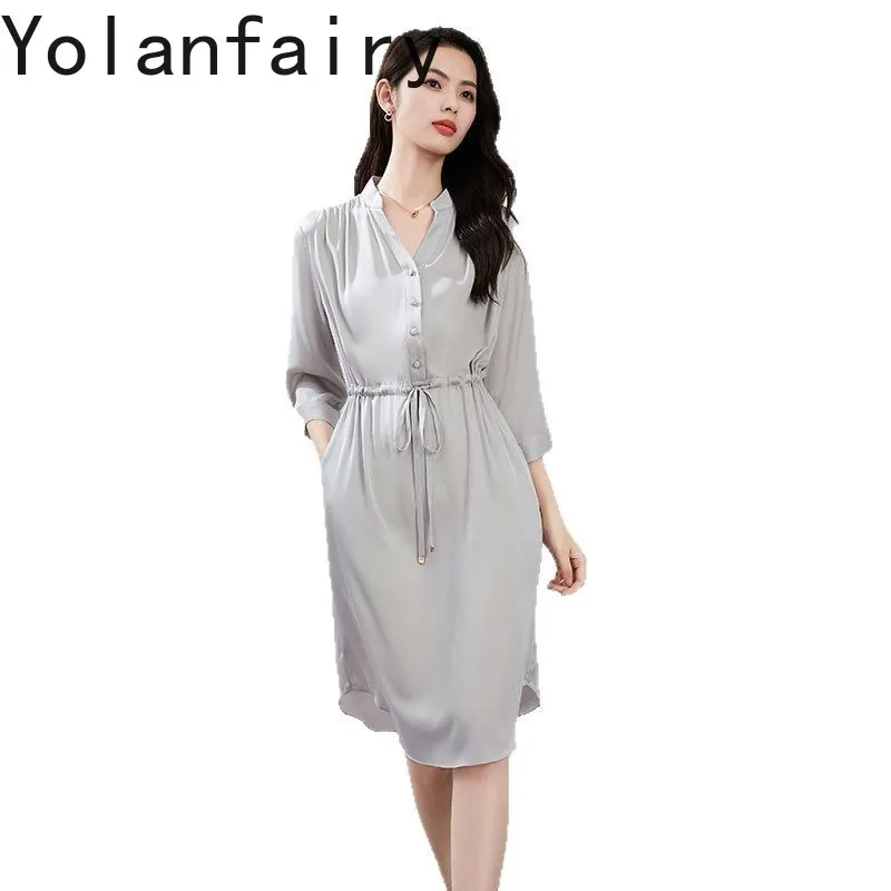 YOLANFAIRY 19mm 92.3% Mulberry Silk Dress Woman Spring Summer 2025 Elegant V-neck Ladies Dresses Office Wear Loose Dress Lace-up
YOLANFAIRY 19mm 92.3% Mulberry Silk Dress Woman Spring Summer 2025 Elegant V-neck Ladies Dresses Office Wear Loose Dress Lace-up