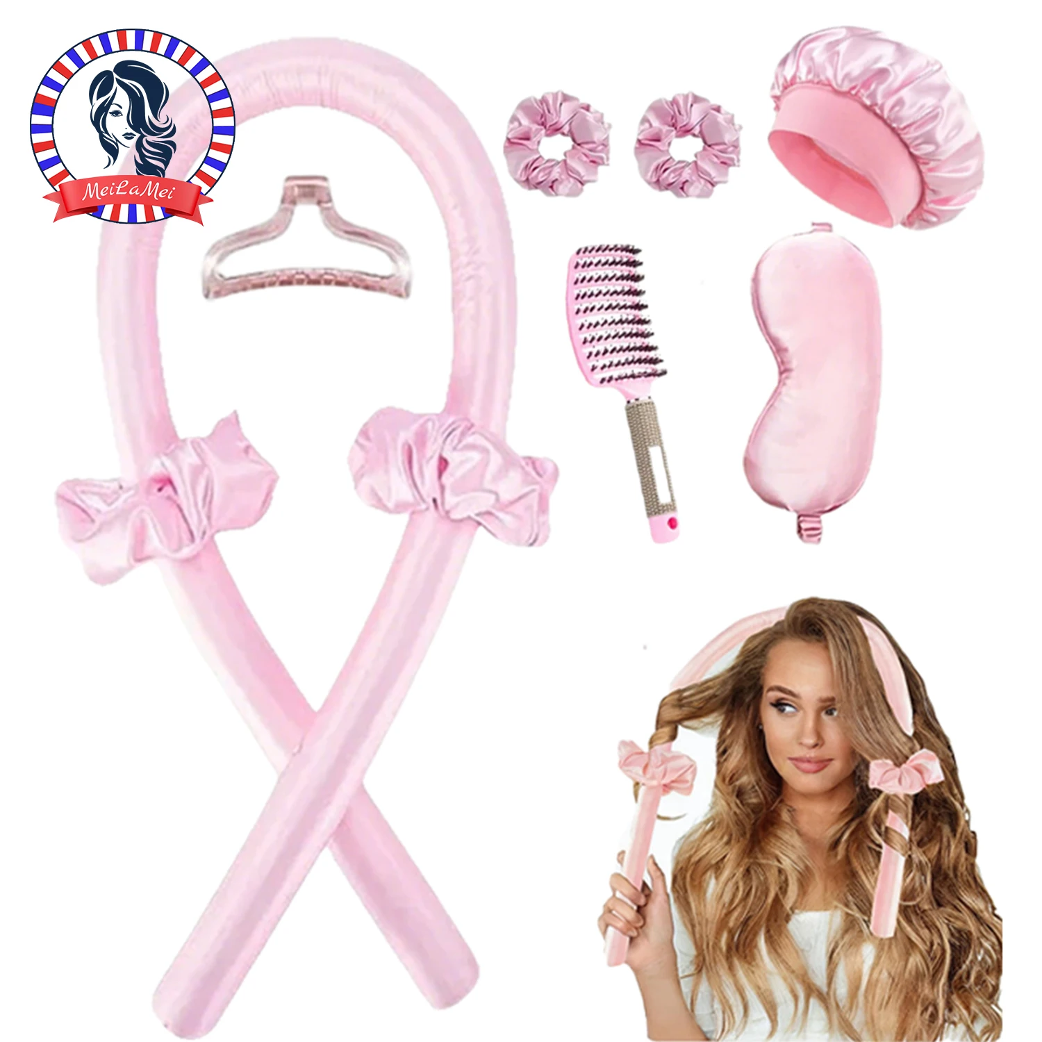 WANMEI Pink Heatless Curling Rods Set - Satin Hair Roller + Bristle Brush + Shower Cap + Sleep Eye Mask Hair Styling & Care Kit
WANMEI Pink Heatless Curling Rods Set - Satin Hair Roller + Bristle Brush + Shower Cap + Sleep Eye Mask Hair Styling & Care Kit