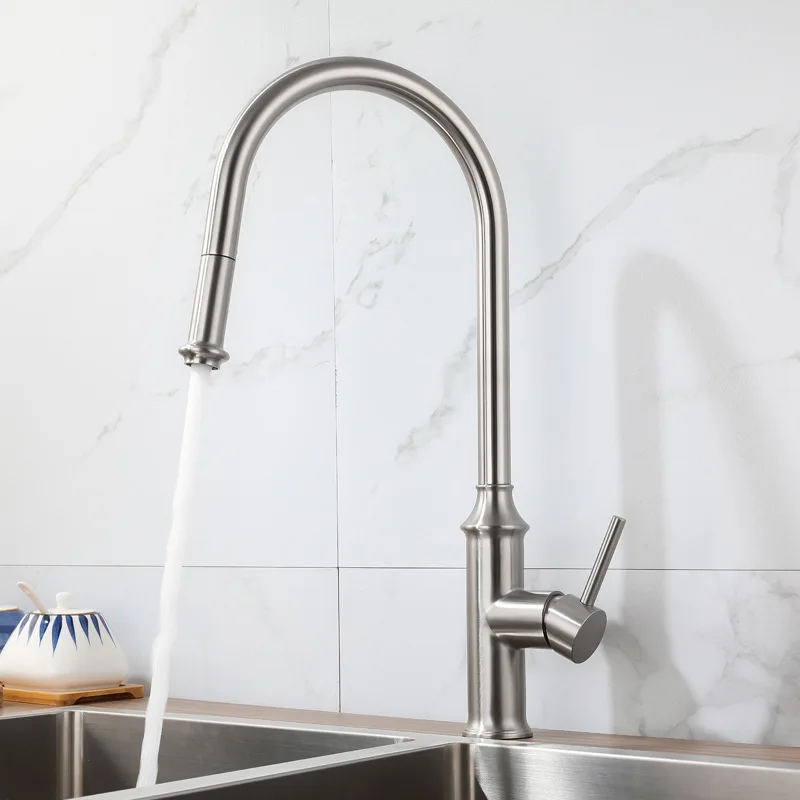 Brushed Pull Out Kitchen Faucet Stainless Steel Retro Hot Cold Water Round Spout Sink Tap 360 Degree Rotation Retractable Faucet
Brushed Pull Out Kitchen Faucet Stainless Steel Retro Hot Cold Water Round Spout Sink Tap 360 Degree Rotation Retractable Faucet