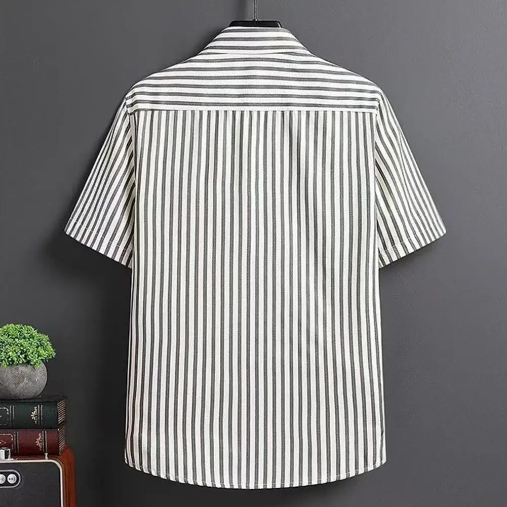 Lightweight Summer Shirt Loose Fit Shirt Men's Short Sleeve Lapel Shirt with Buttons Striped Print Casual Summer Top for Men
Lightweight Summer Shirt Loose Fit Shirt Men's Short Sleeve Lapel Shirt with Buttons Striped Print Casual Summer Top for Men