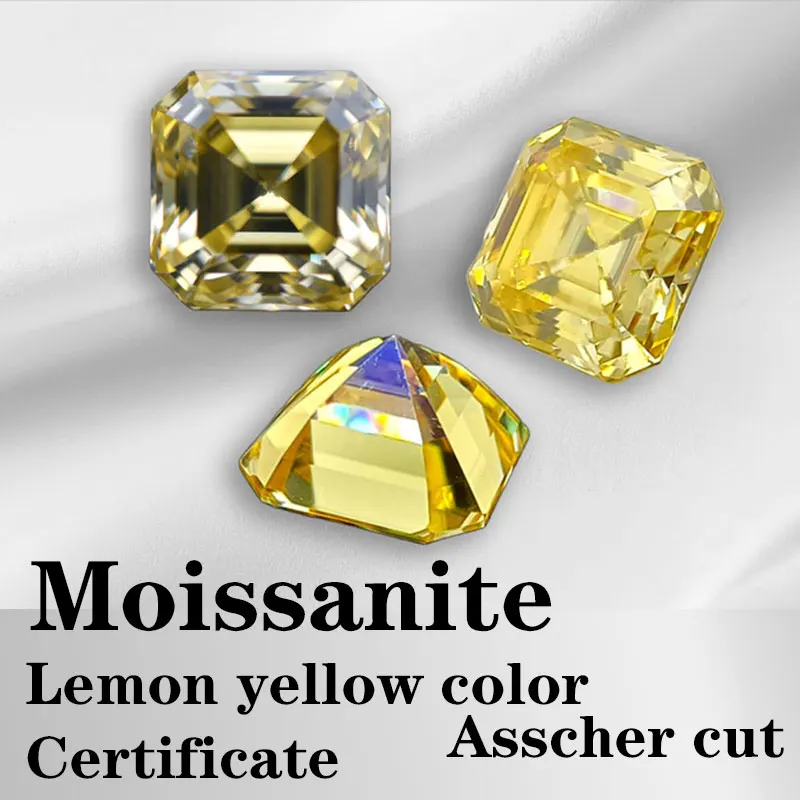 Moissanite VVS1 Square Shape Asscher Cut Lemon Yellow Color Certificate Artificial Gemstone
Moissanite VVS1 Square Shape Asscher Cut Lemon Yellow Color Certificate Artificial Gemstone