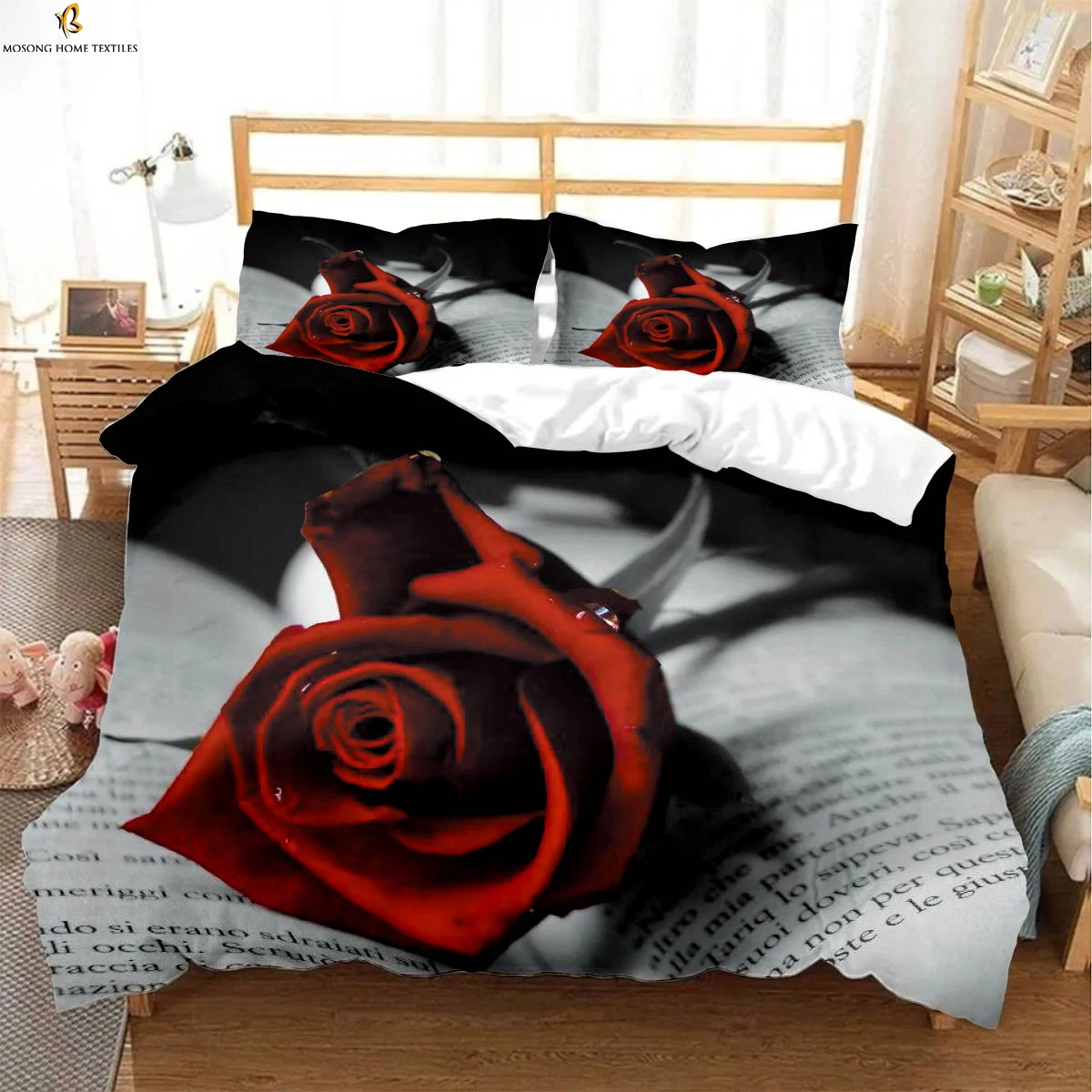 Vintage Wine Red Rose Print Quilt Cover Bedding Set Quilt Cover Pillowcase Romantic Valentine's Day Gift Three-Piece Set
Vintage Wine Red Rose Print Quilt Cover Bedding Set Quilt Cover Pillowcase Romantic Valentine's Day Gift Three-Piece Set