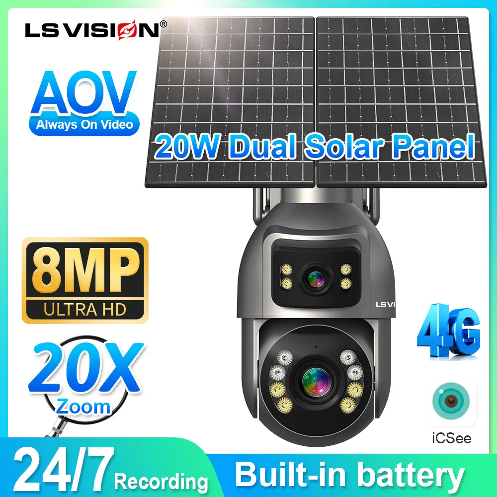 LS VISION AOV 4G Solar Camera 24/7 Recording Built-in Battery Wireless 2 -Screen 20X Zoom Camera Outdoor 8MP Auto Tracking 20W
LS VISION AOV 4G Solar Camera 24/7 Recording Built-in Battery Wireless 2 -Screen 20X Zoom Camera Outdoor 8MP Auto Tracking 20W