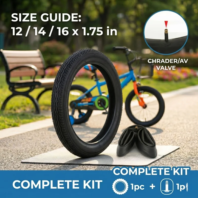 12 16 18 x 1.75 Inch Bicycle Tire and Inner Tube Set Kids Bike Folding Bicycle Outer Tyre Butyl Rubber Tubes Replacement 1pc+1pc
12 16 18 x 1.75 Inch Bicycle Tire and Inner Tube Set Kids Bike Folding Bicycle Outer Tyre Butyl Rubber Tubes Replacement 1pc+1pc