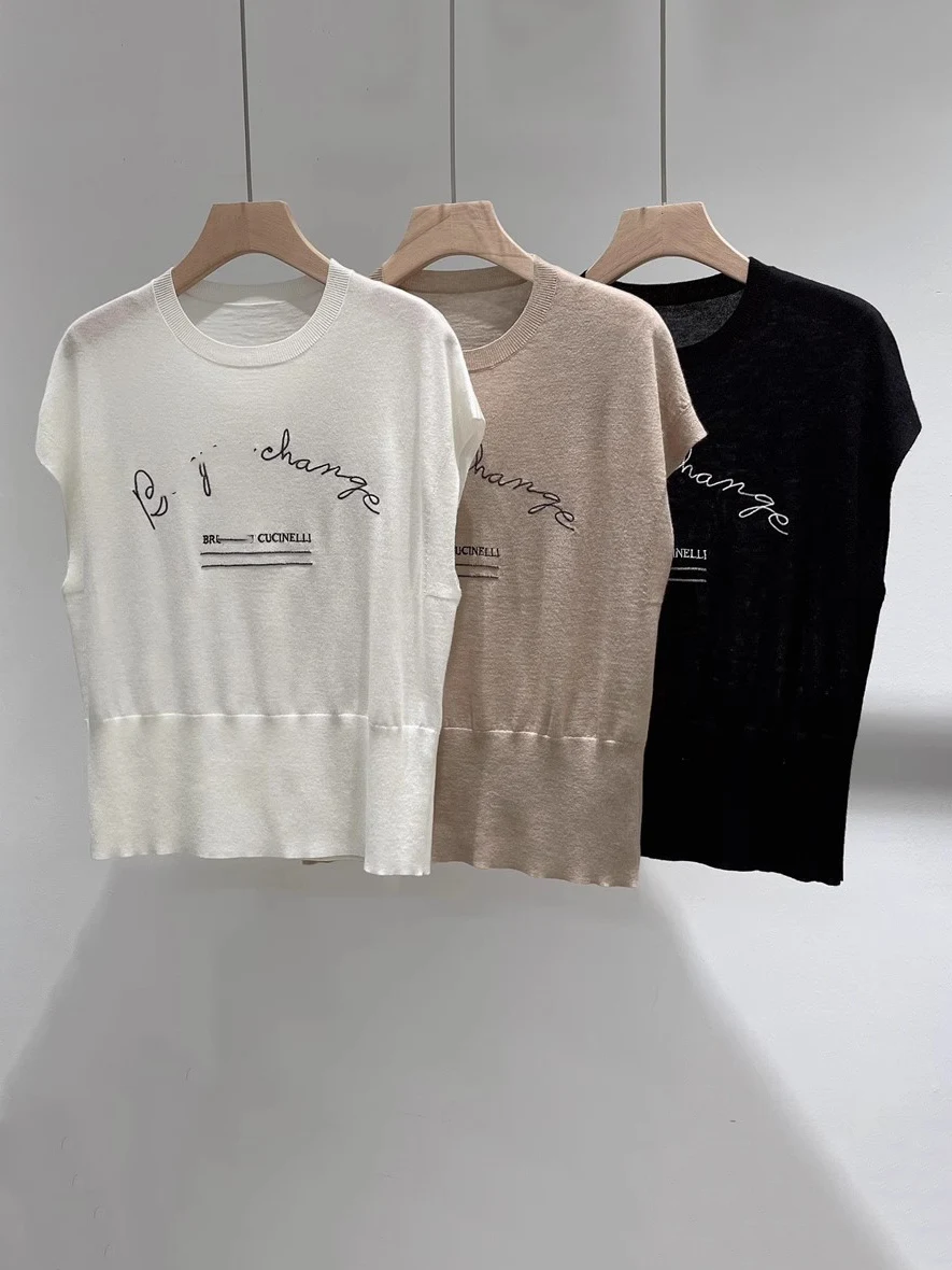 Bc* New Summer Worsted All-wool Sweater Lettering Round Neck Embroidered Drop-shoulder Short-sleeved T-shirt Thin
Bc* New Summer Worsted All-wool Sweater Lettering Round Neck Embroidered Drop-shoulder Short-sleeved T-shirt Thin