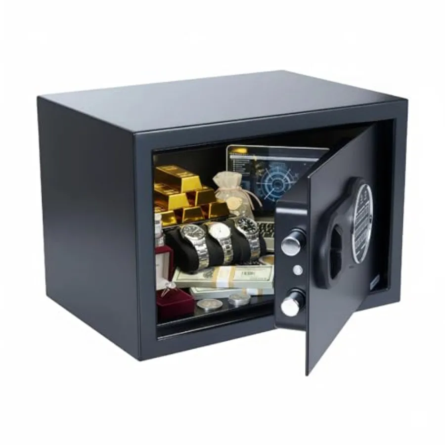 Home use anti-theft fireproof safe box, steel construction, black color, digital keypad and key lock for securing valuables, je
Home use anti-theft fireproof safe box, steel construction, black color, digital keypad and key lock for securing valuables, je