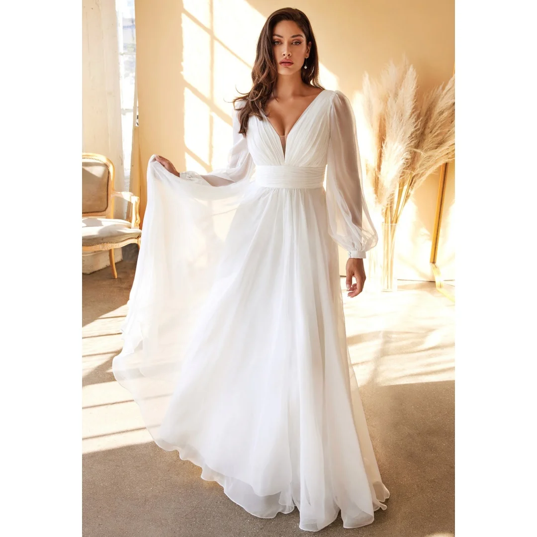 Chiffon Double V-neck Long Sleeve Prom Dresses Simple Plain Backless Ruched Floor-Length Party Gown Elegant A-line Evening Dress
Chiffon Double V-neck Long Sleeve Prom Dresses Simple Plain Backless Ruched Floor-Length Party Gown Elegant A-line Evening Dress