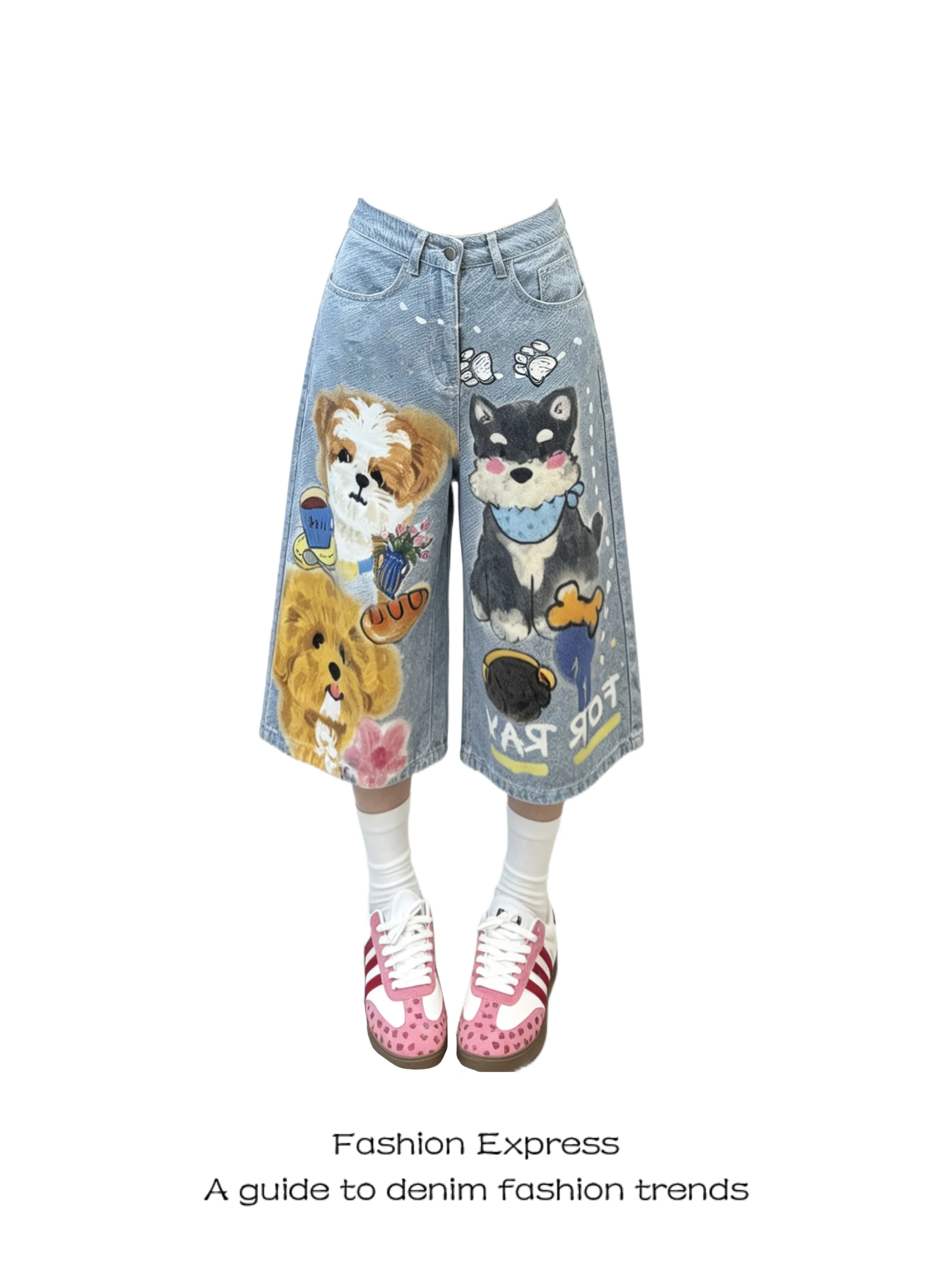 Summer Sweet Blue Loose Wide Leg Jeans Women's High Waist Button Embroidery Printed Dog Short Pants Street Style Design
Summer Sweet Blue Loose Wide Leg Jeans Women's High Waist Button Embroidery Printed Dog Short Pants Street Style Design