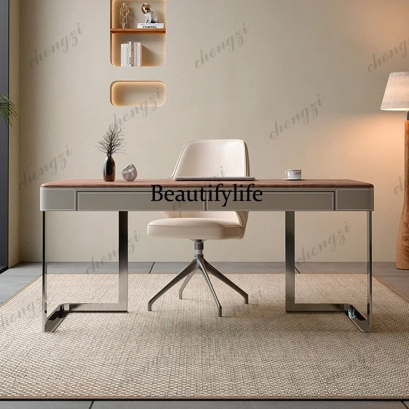 Walnut wood grain solid wood desk, light luxury and high-end feel, computer minimalist study room, saddle leather office desk
Walnut wood grain solid wood desk, light luxury and high-end feel, computer minimalist study room, saddle leather office desk