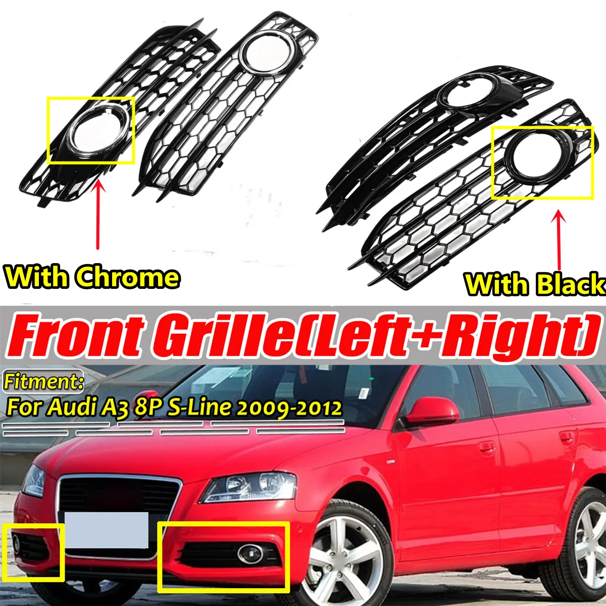 Pair HONEYCOMB Car Front Bumper Fog Light Lamp Grille Grill Cover Mesh for Audi A3 8P S-Line 2009-2012 Front Grille 8P0807682
Pair HONEYCOMB Car Front Bumper Fog Light Lamp Grille Grill Cover Mesh for Audi A3 8P S-Line 2009-2012 Front Grille 8P0807682