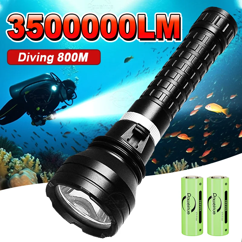 3500000LM LED Diving Flashlight High Power Professional Diving 800M Underwater Torch IPX8 Scuba Dive Lantern Fishing Work Light
3500000LM LED Diving Flashlight High Power Professional Diving 800M Underwater Torch IPX8 Scuba Dive Lantern Fishing Work Light