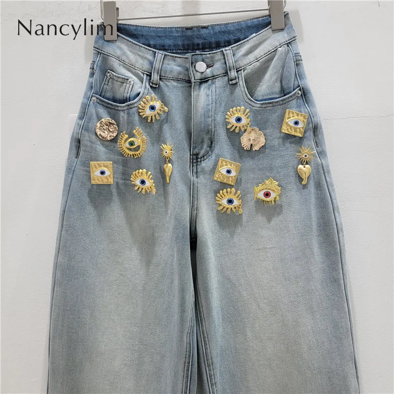Blue Design Metal Decor Stretch Jeans, Women's 2026 Summer New Arrival - High Waist, Slimming, Straight Leg Pants, Denim Trend
Blue Design Metal Decor Stretch Jeans, Women's 2026 Summer New Arrival - High Waist, Slimming, Straight Leg Pants, Denim Trend