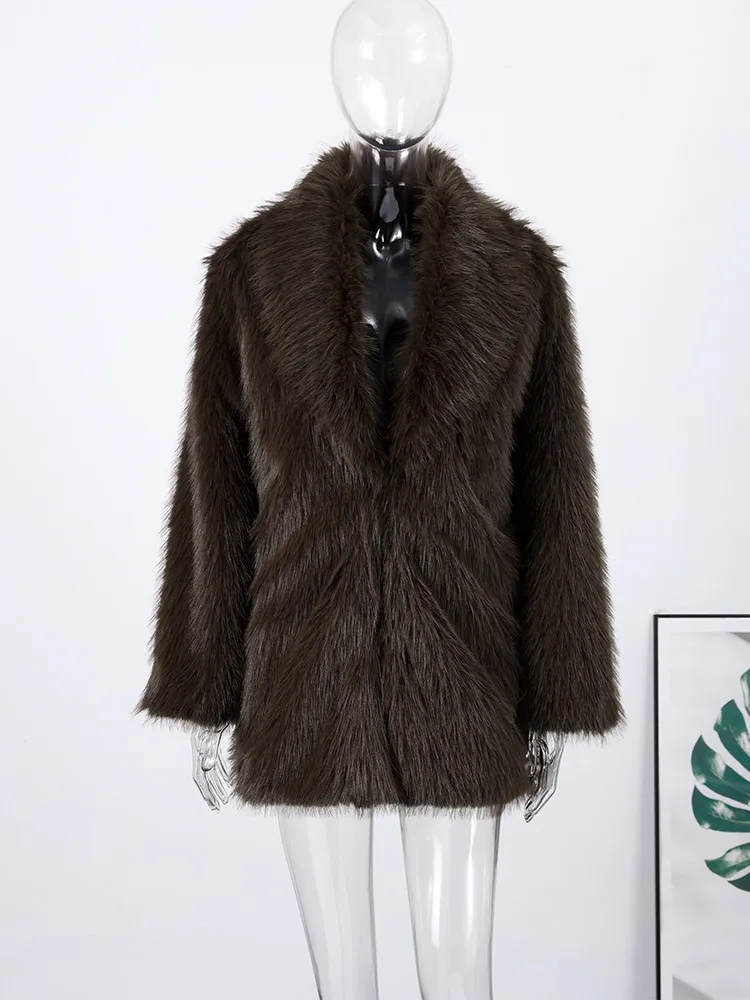 Elegant Faux Fur Coat Women Brown Loose Full Sleeve Lapel Open Stitch Thicken Outwear Female Autumn Winter Warm Coats Lady
Elegant Faux Fur Coat Women Brown Loose Full Sleeve Lapel Open Stitch Thicken Outwear Female Autumn Winter Warm Coats Lady