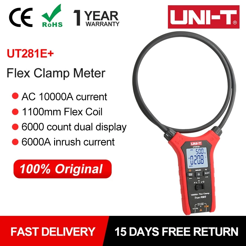 UNI-T Digital Flexible Clamp Meter UT281E+ 6000A Inrush Current 1000V AC/DC Voltage Tester True RMS Multimeter Amp Hz Ohm Test
UNI-T Digital Flexible Clamp Meter UT281E+ 6000A Inrush Current 1000V AC/DC Voltage Tester True RMS Multimeter Amp Hz Ohm Test