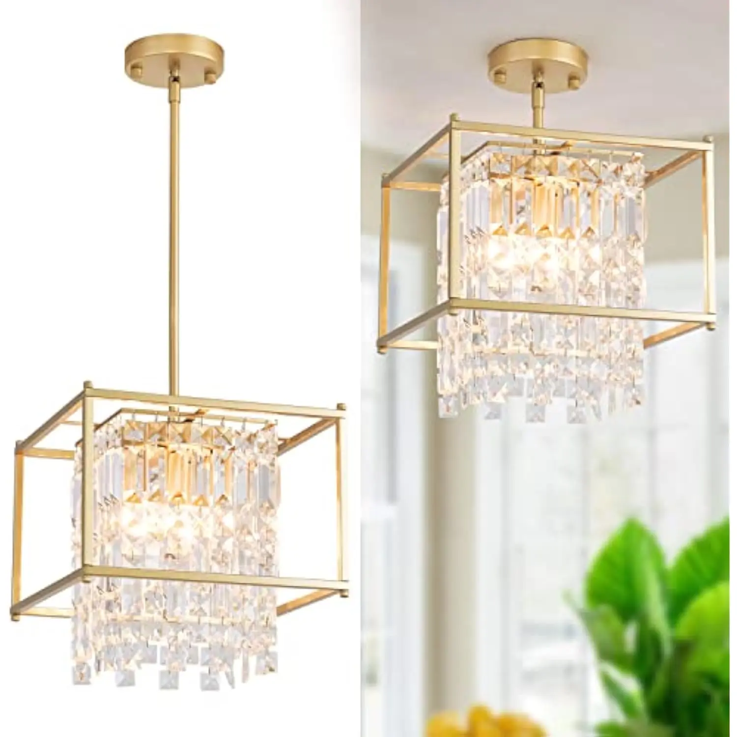 Gold Crystal Chandelier Industrial Pendant Light 11.81 Inch Square 4 Lights Modern Vintage Semi Flush Mount Ceiling Light Fixtu
Gold Crystal Chandelier Industrial Pendant Light 11.81 Inch Square 4 Lights Modern Vintage Semi Flush Mount Ceiling Light Fixtu