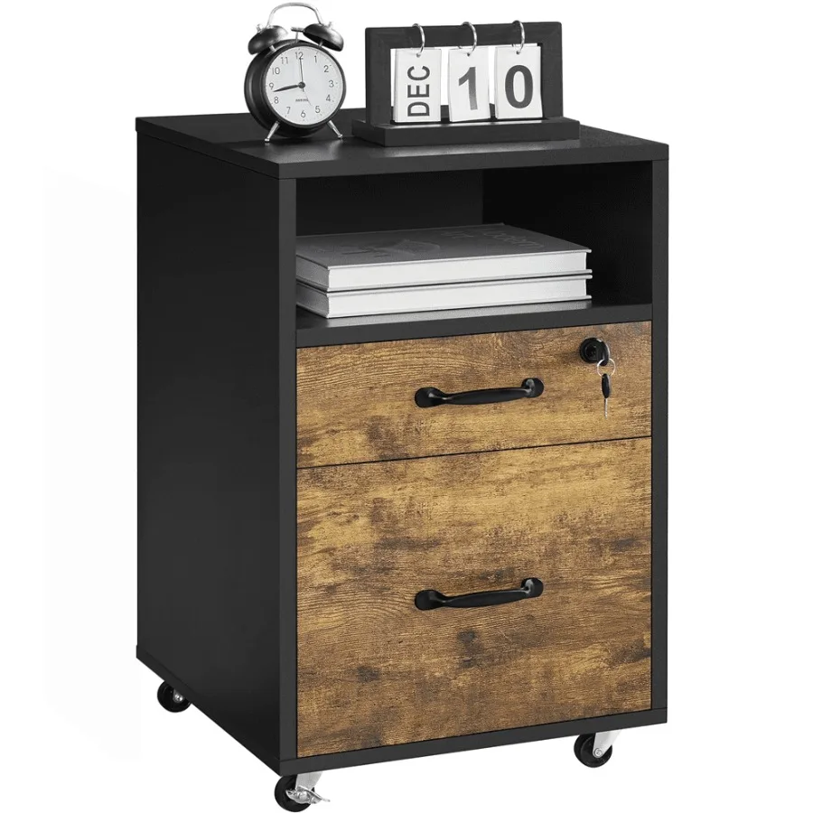 Rolling Wooden File Cabinet with 2 Drawers and Shelf Black Rustic Brown
Rolling Wooden File Cabinet with 2 Drawers and Shelf Black Rustic Brown