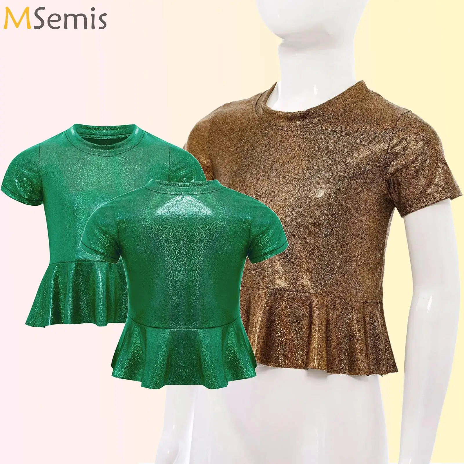 Kids Girls Jazz Dance Top Metallic Peplum Top Short Sleeve T-shirt for Cheerleading Hip Hop Modern Dance Stage Performance Party
Kids Girls Jazz Dance Top Metallic Peplum Top Short Sleeve T-shirt for Cheerleading Hip Hop Modern Dance Stage Performance Party